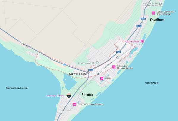 Кароліно-Бугаз. Карта Розташування на карті курорту Кароліно-Бугаз